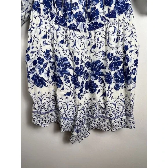 Anthropologie Clemente Blue Floral Off Shoulder Smocked Romper Jumpsuit Women M - Picture 2 of 16